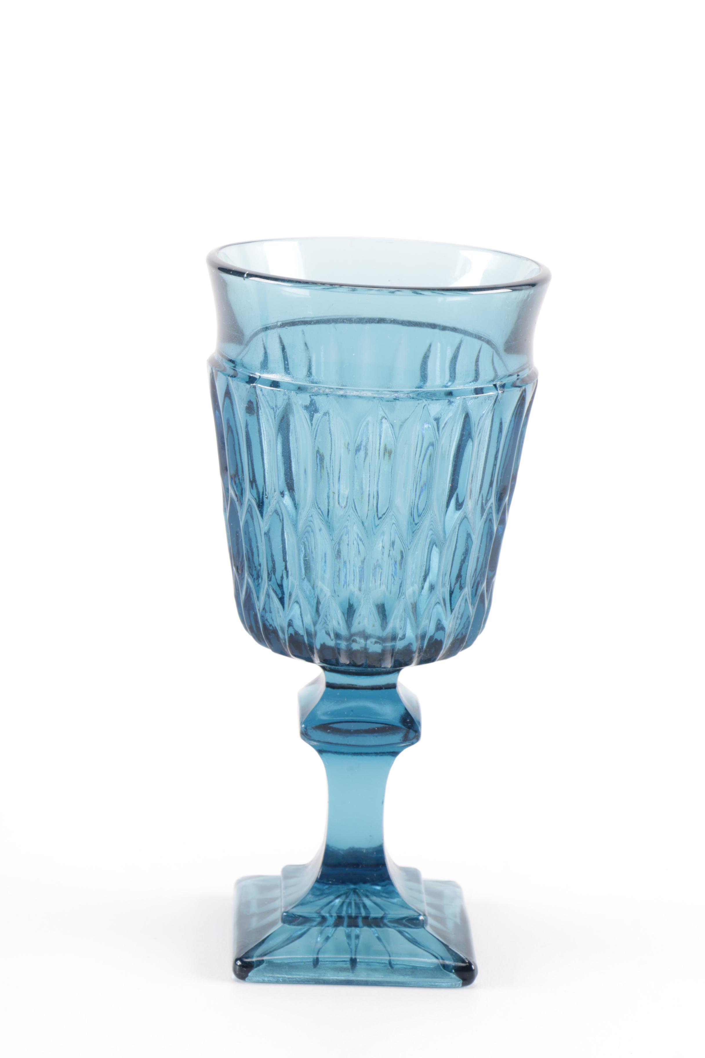 Vintage Blue Glass Stemware Set