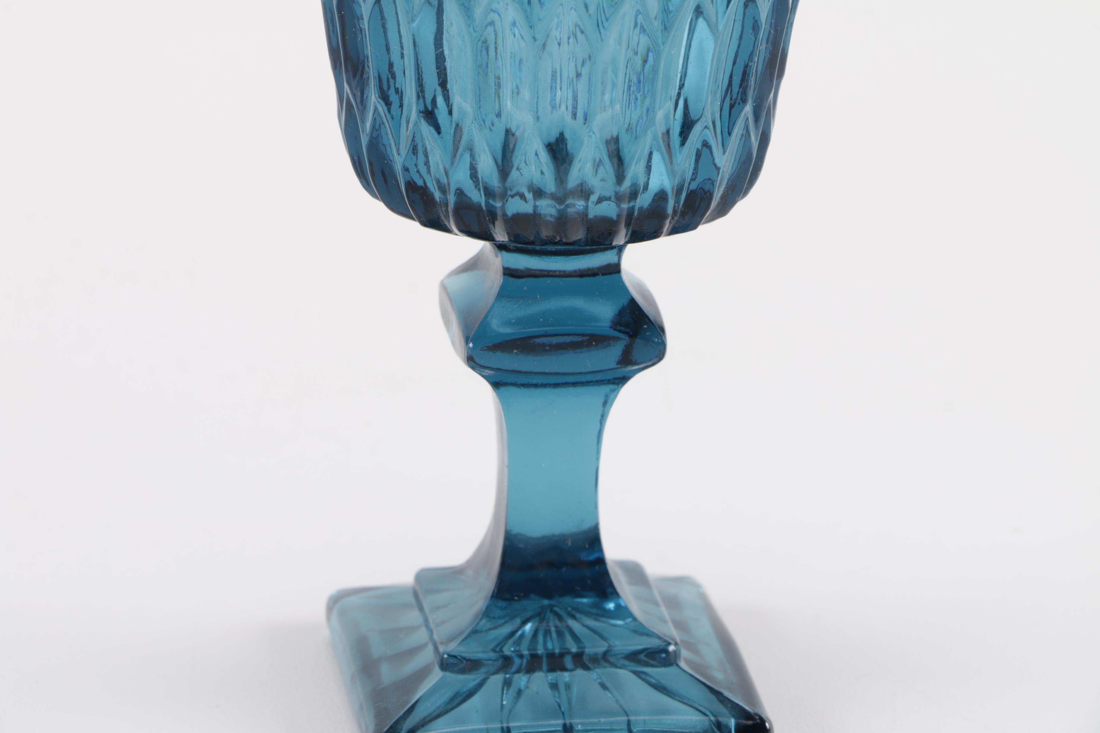 Vintage Blue Glass Stemware Set