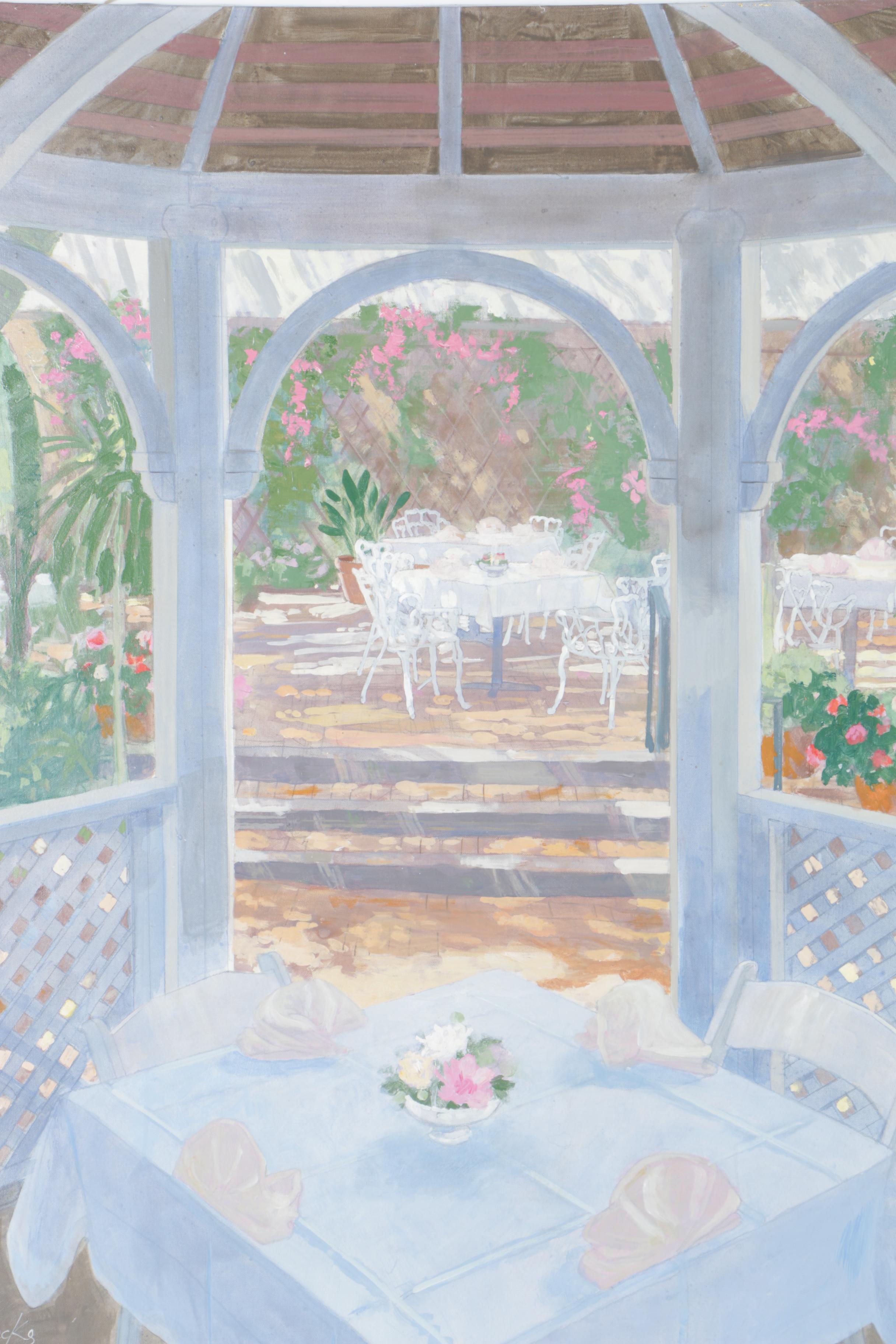William Benecke Oil Painting on Canvas "Restaurant Patio, LaJolla"