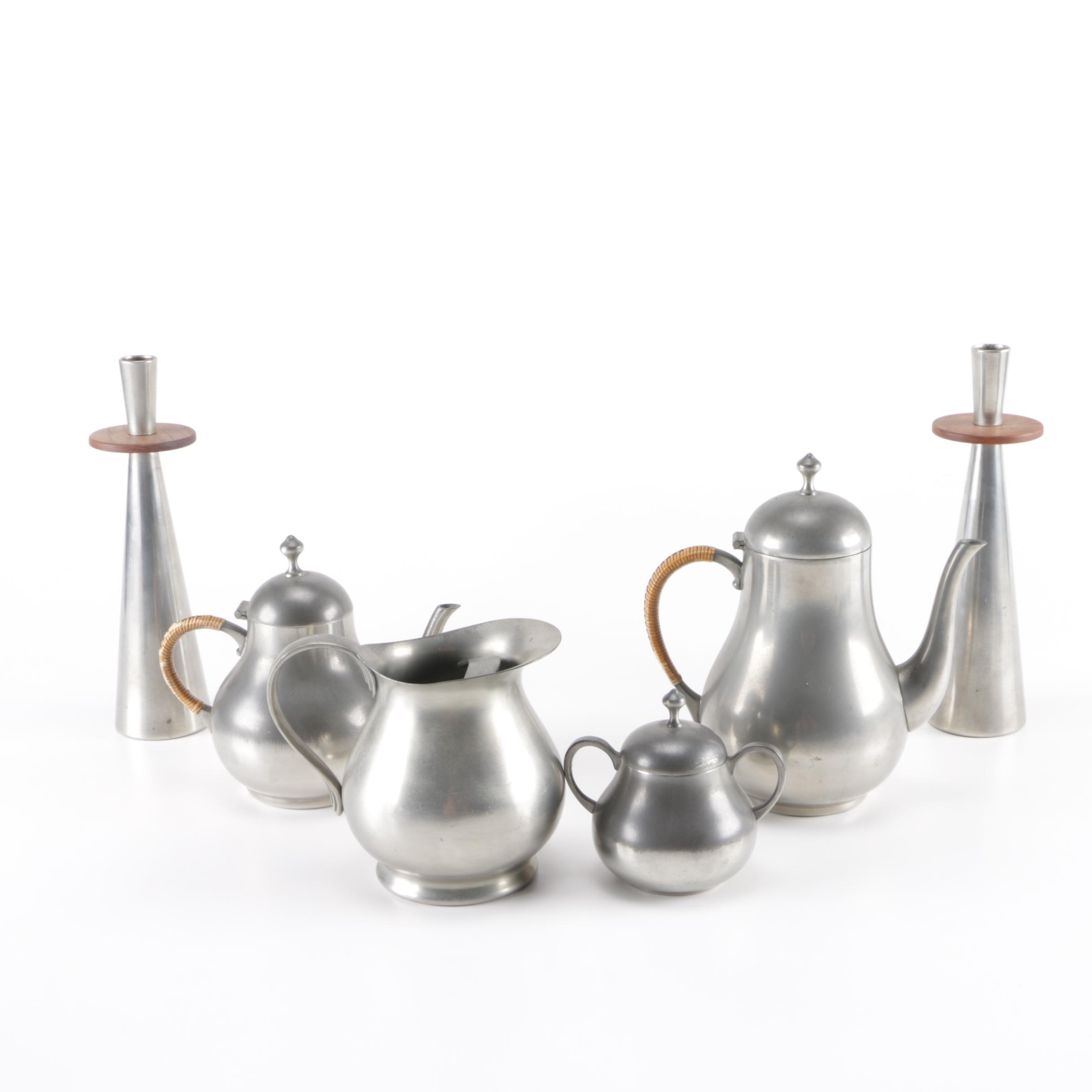 Royal Holland Pewter Tea Service and Candlesticks