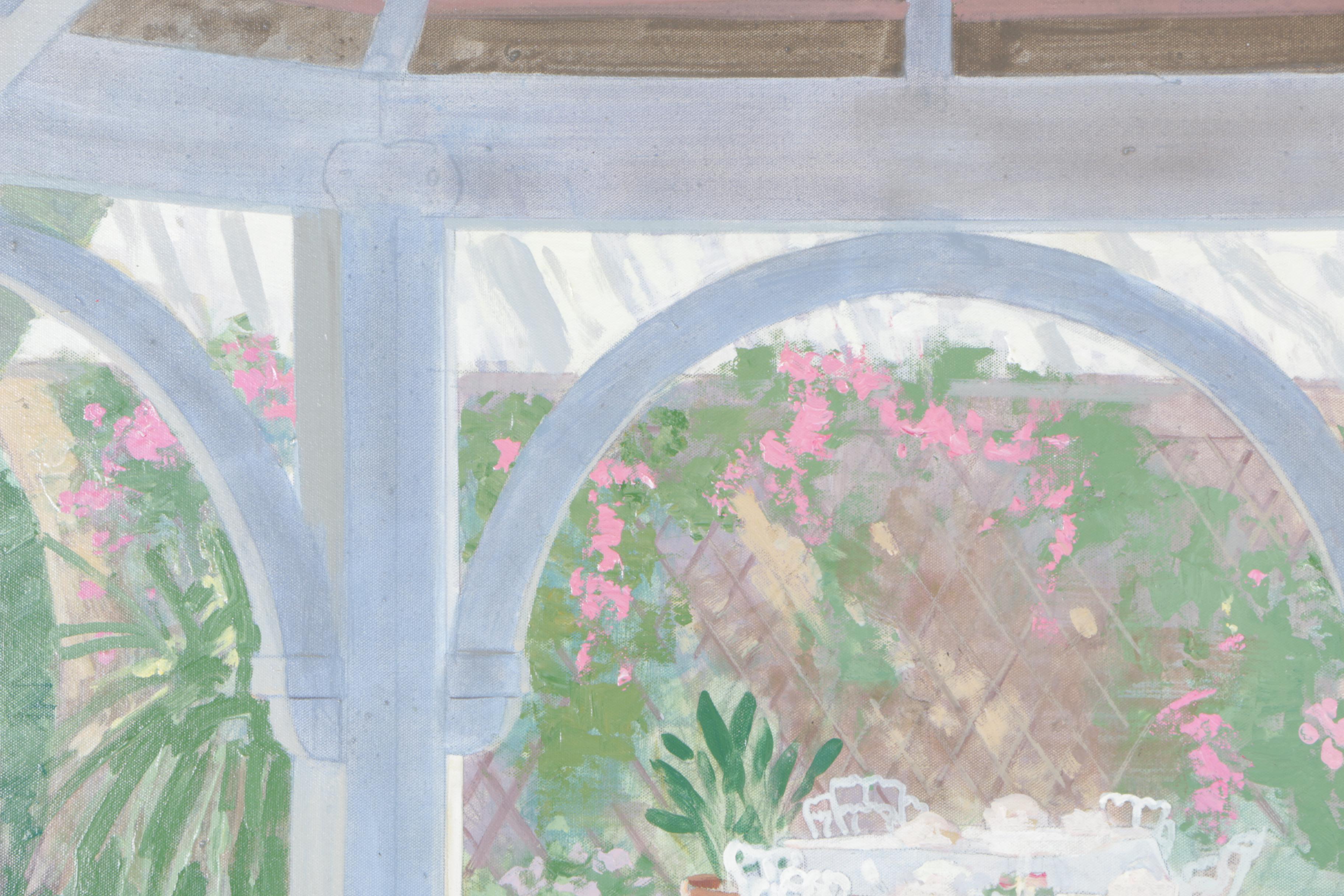 William Benecke Oil Painting on Canvas "Restaurant Patio, LaJolla"