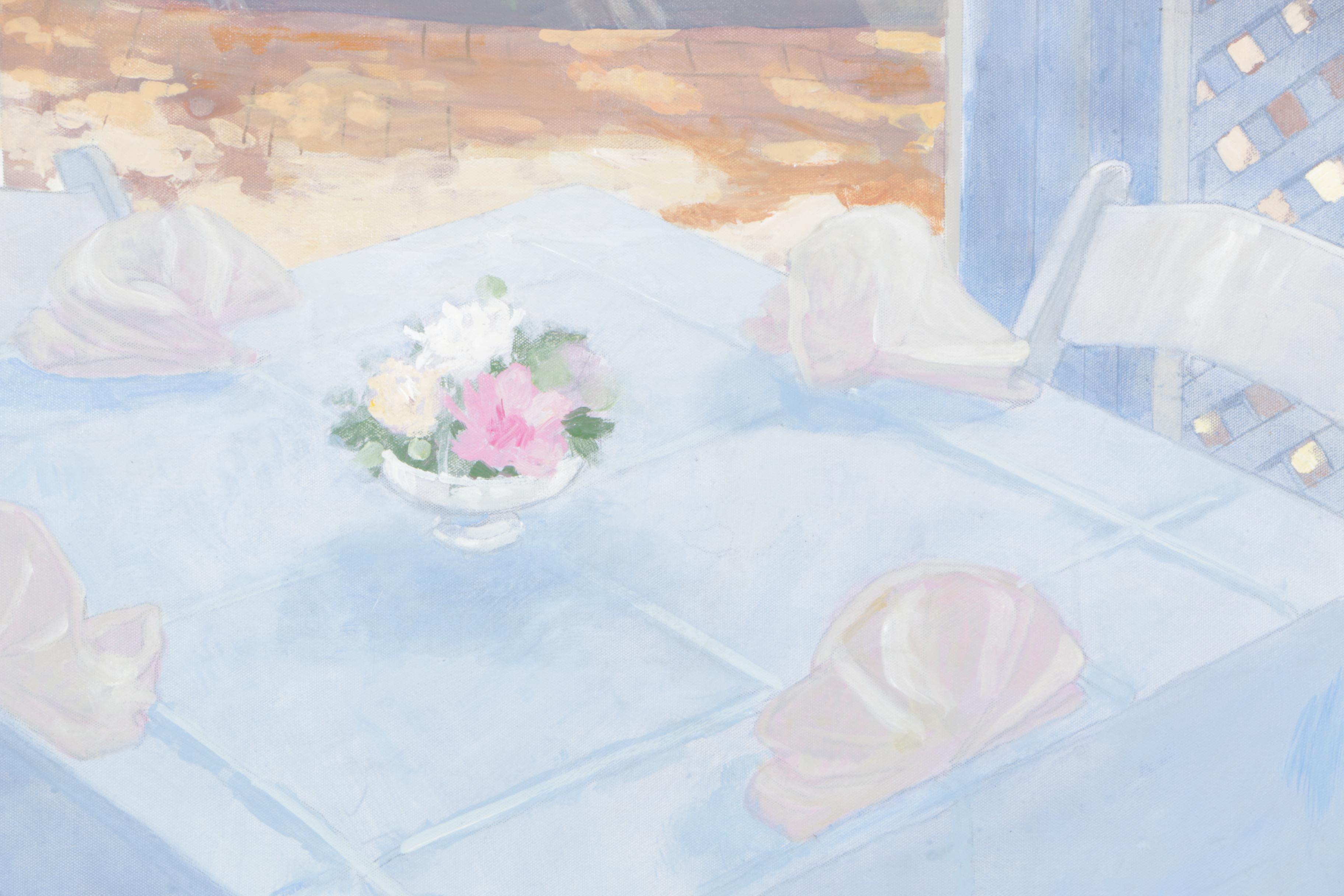 William Benecke Oil Painting on Canvas "Restaurant Patio, LaJolla"