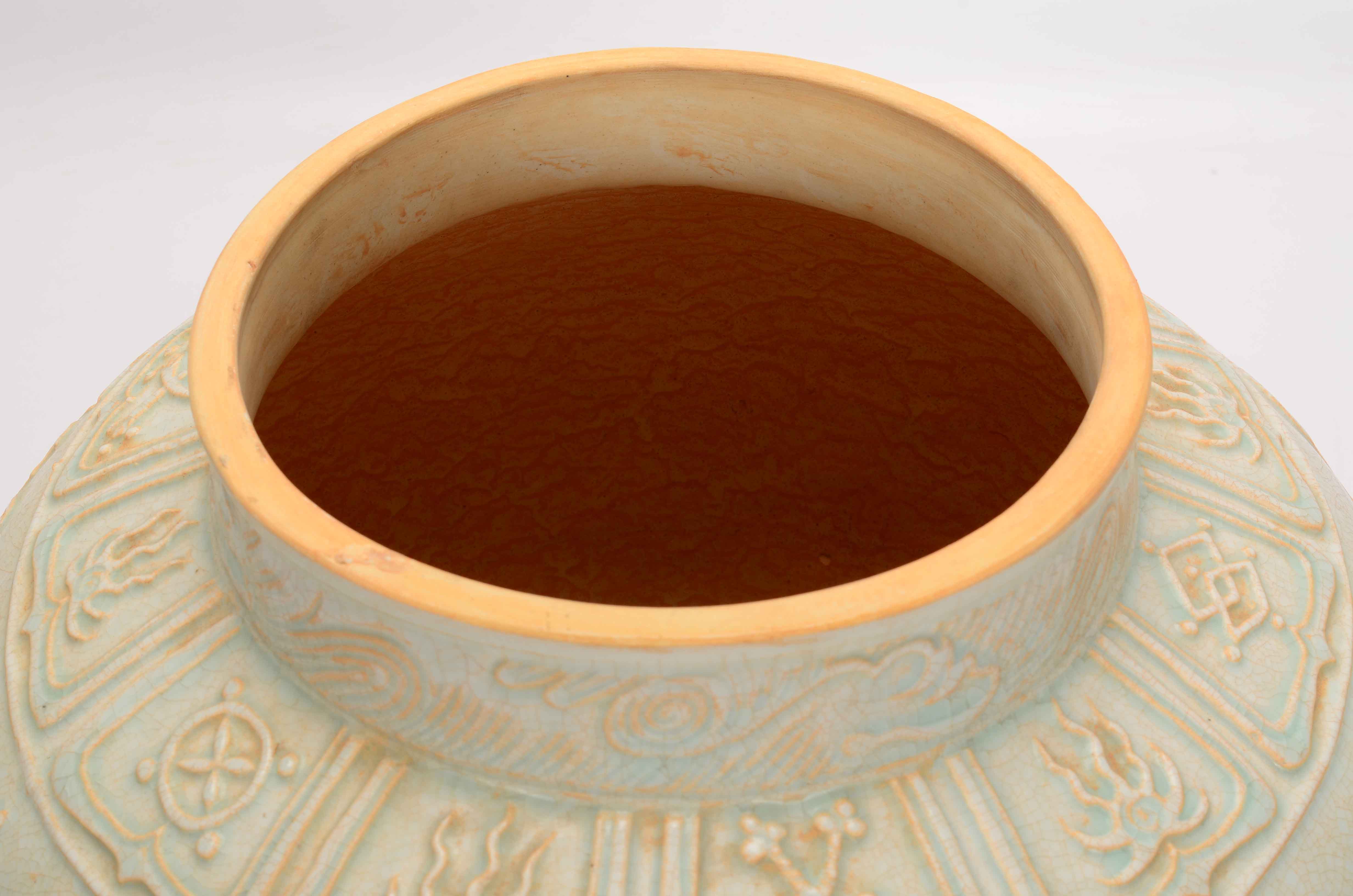 Large Chinese Celadon Lotus Jar