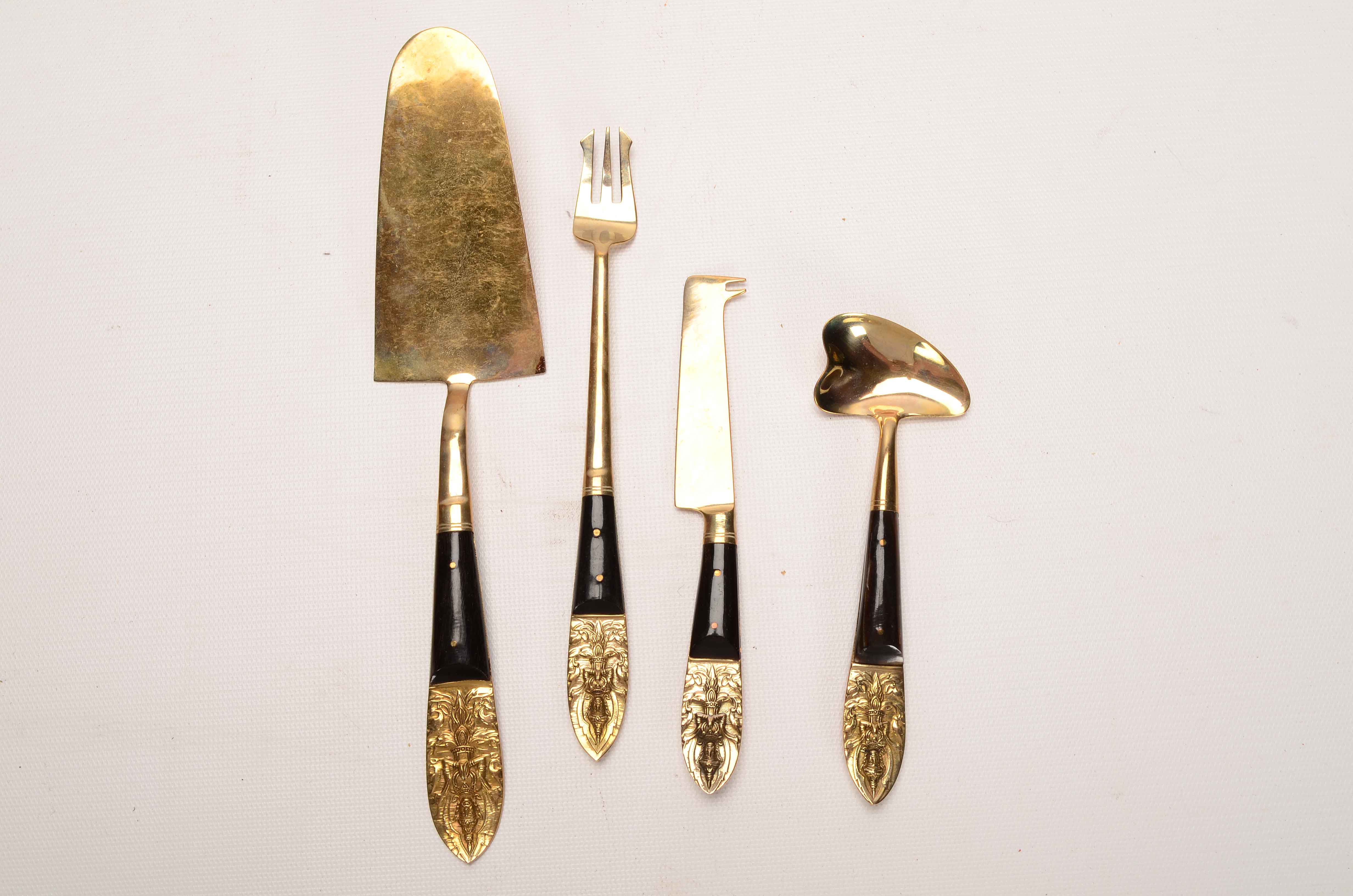 Set of Brass Flatware in Wooden Chest