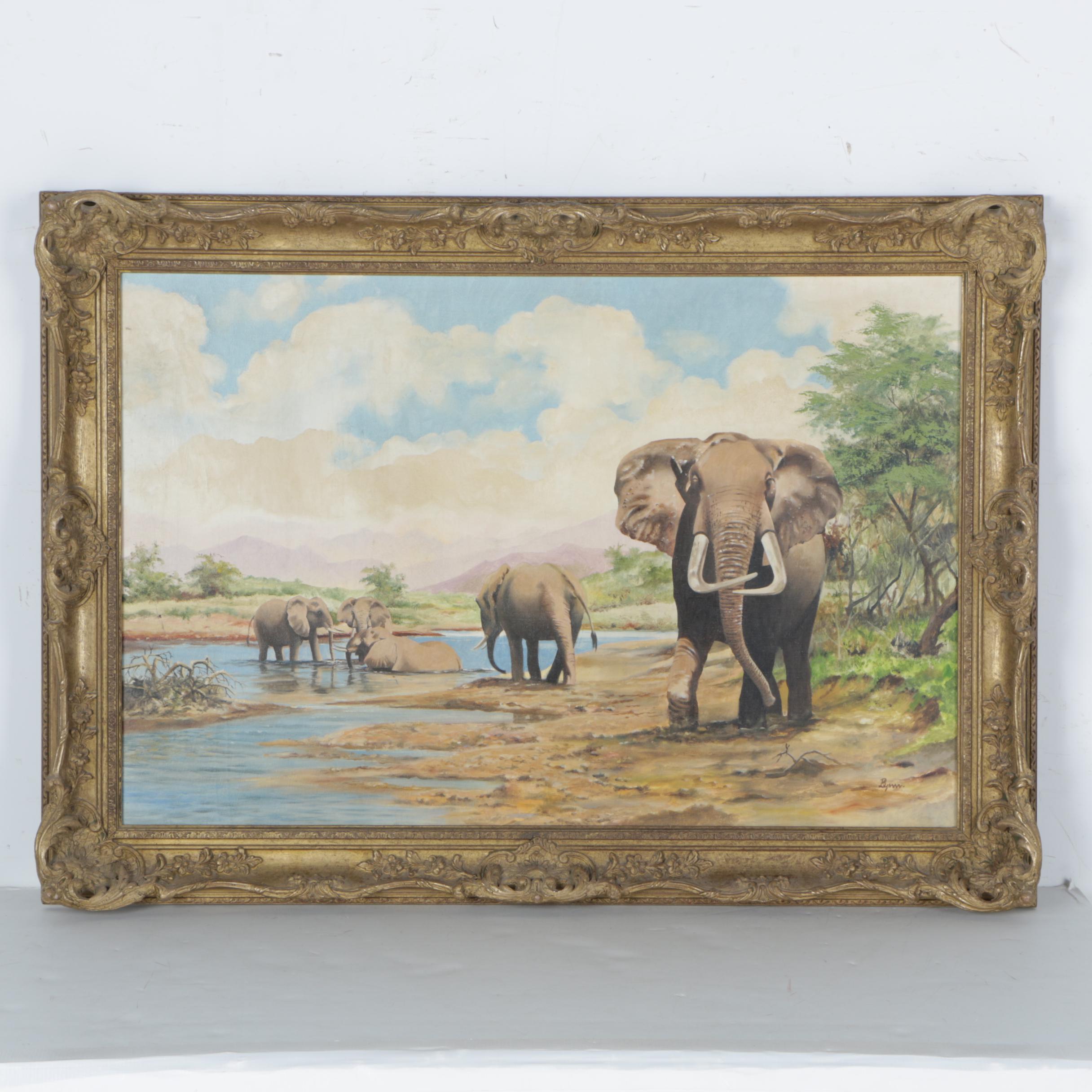 Edward Byrne Oil Painting on Canvas "Elephants"