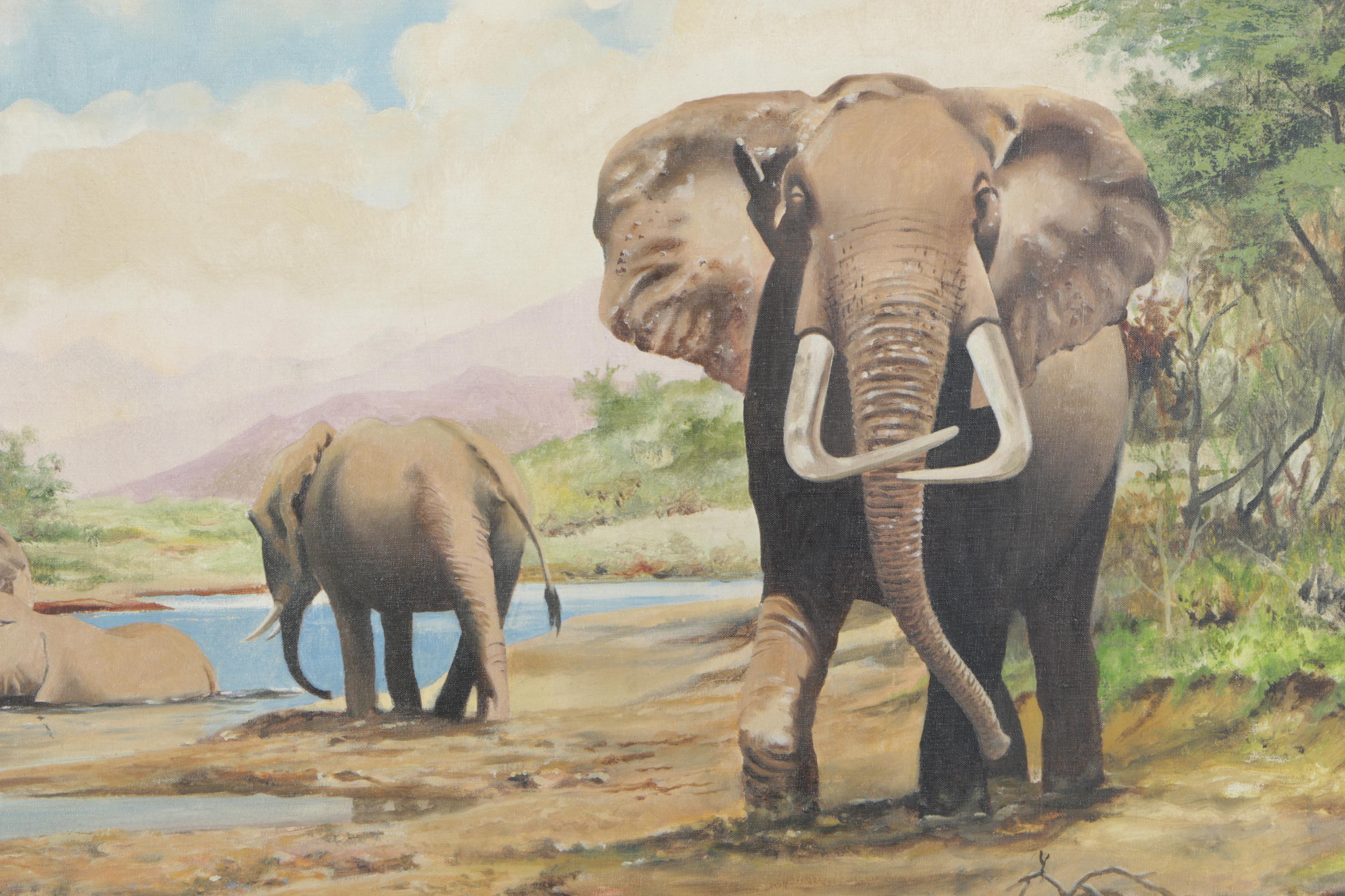 Edward Byrne Oil Painting on Canvas "Elephants"