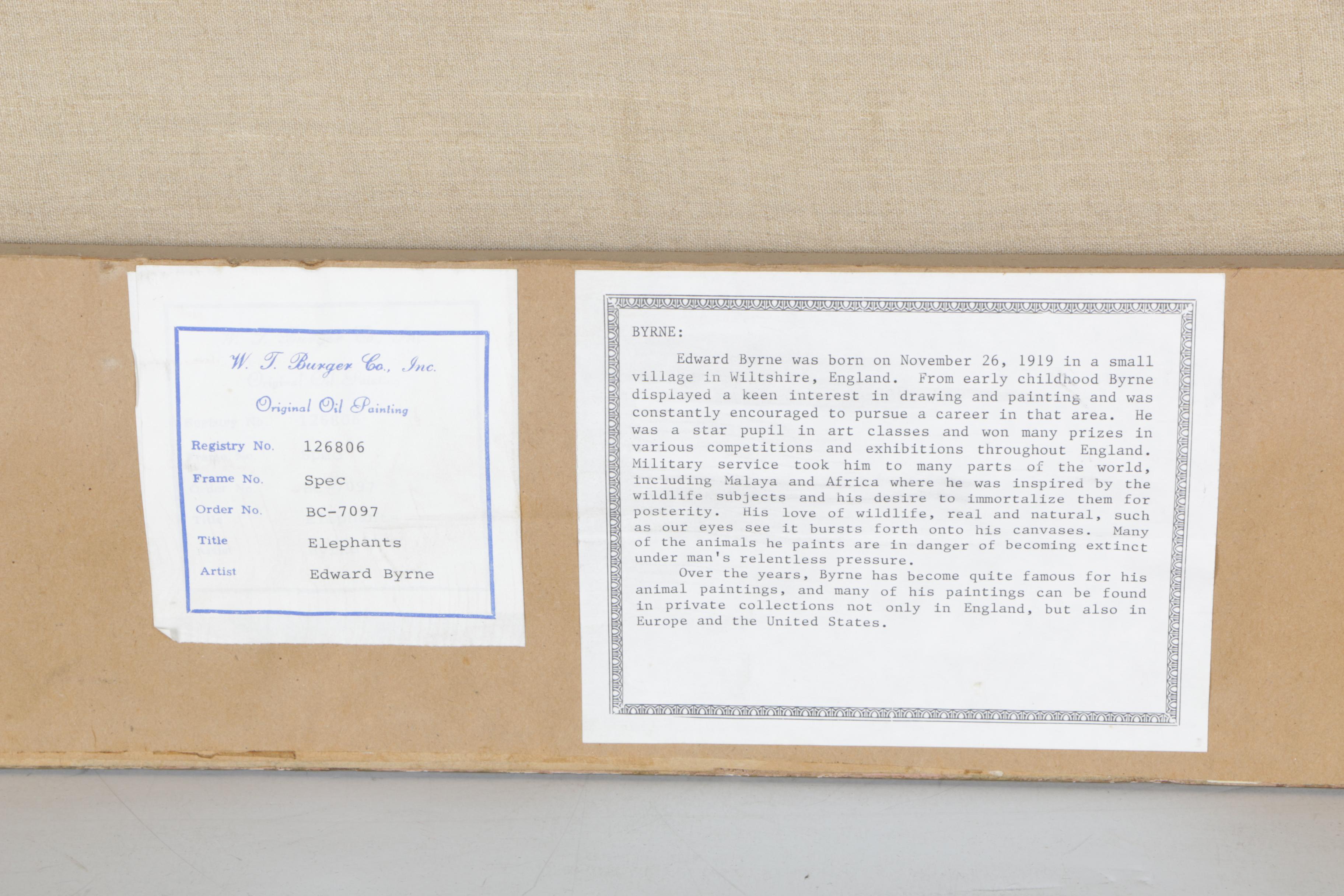 Edward Byrne Oil Painting on Canvas "Elephants"