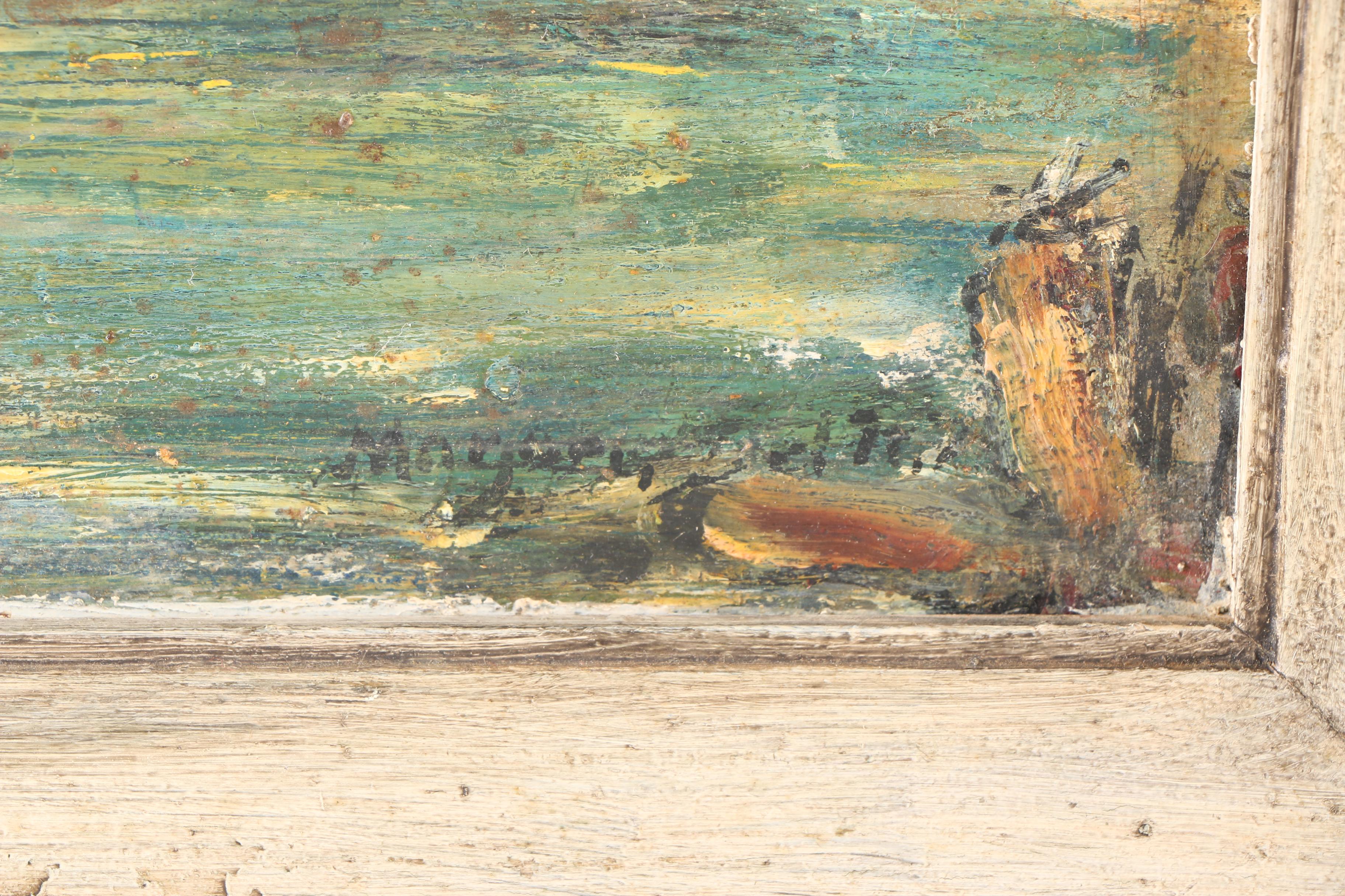 Oil Painting on Board of a Harbor Scene