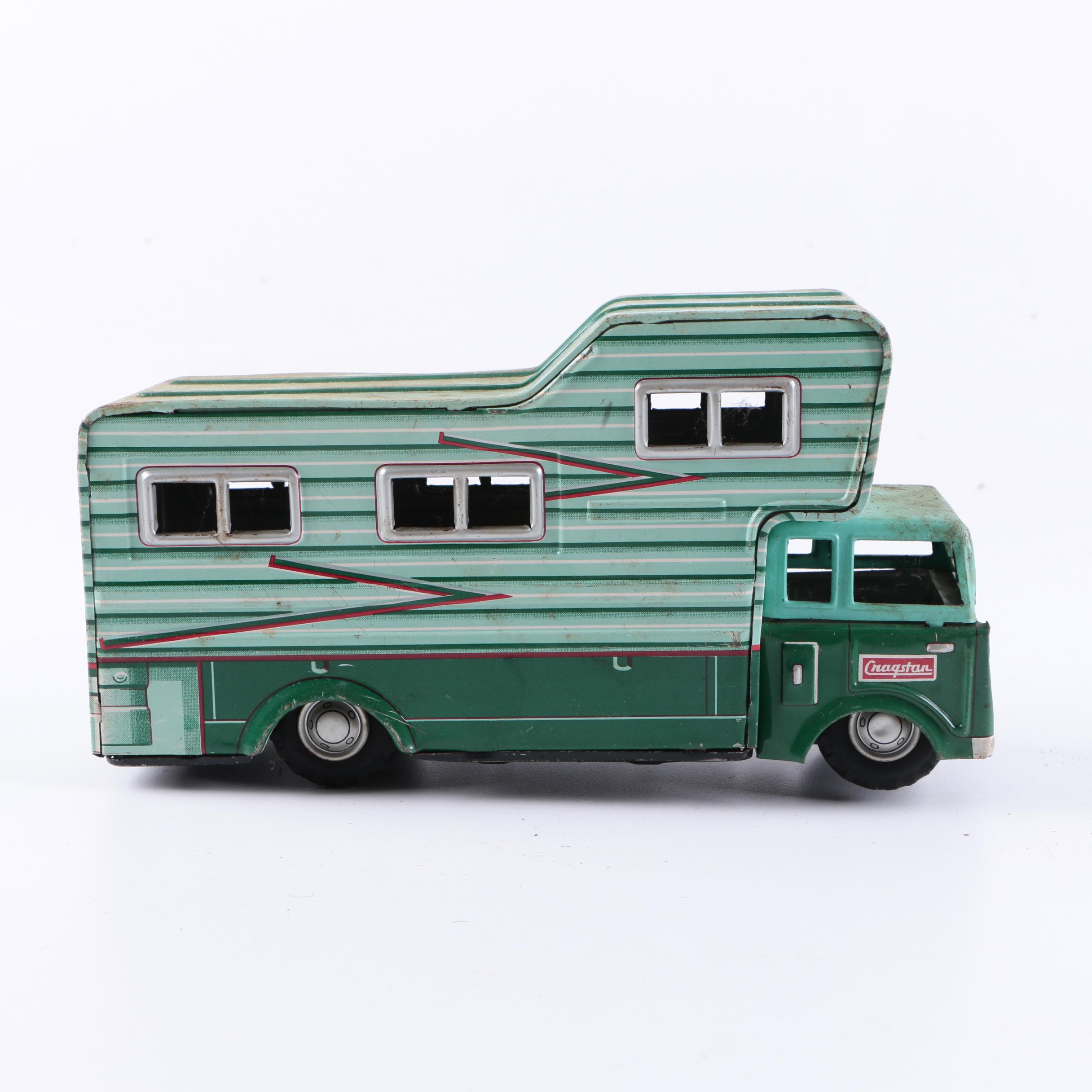 Vintage Tin Cragstan Toy RV Camper and Marx Toys Remote Control Tank