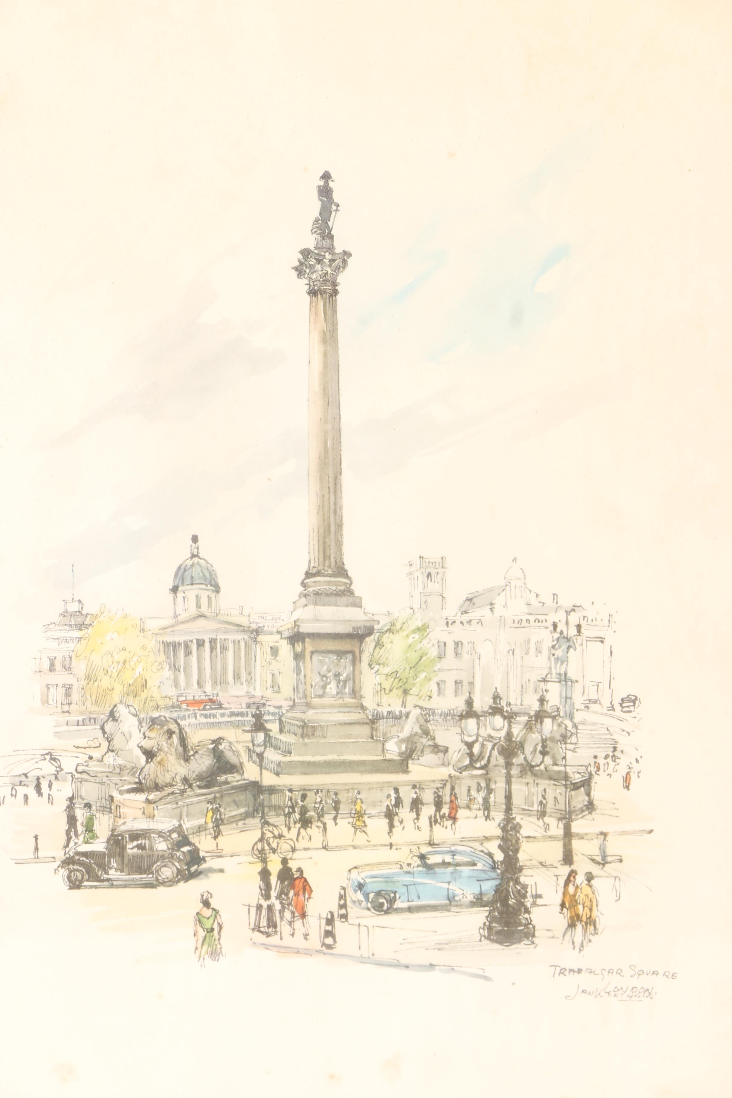 Offset Lithograph Prints Of London Architecture After Jan Korthals