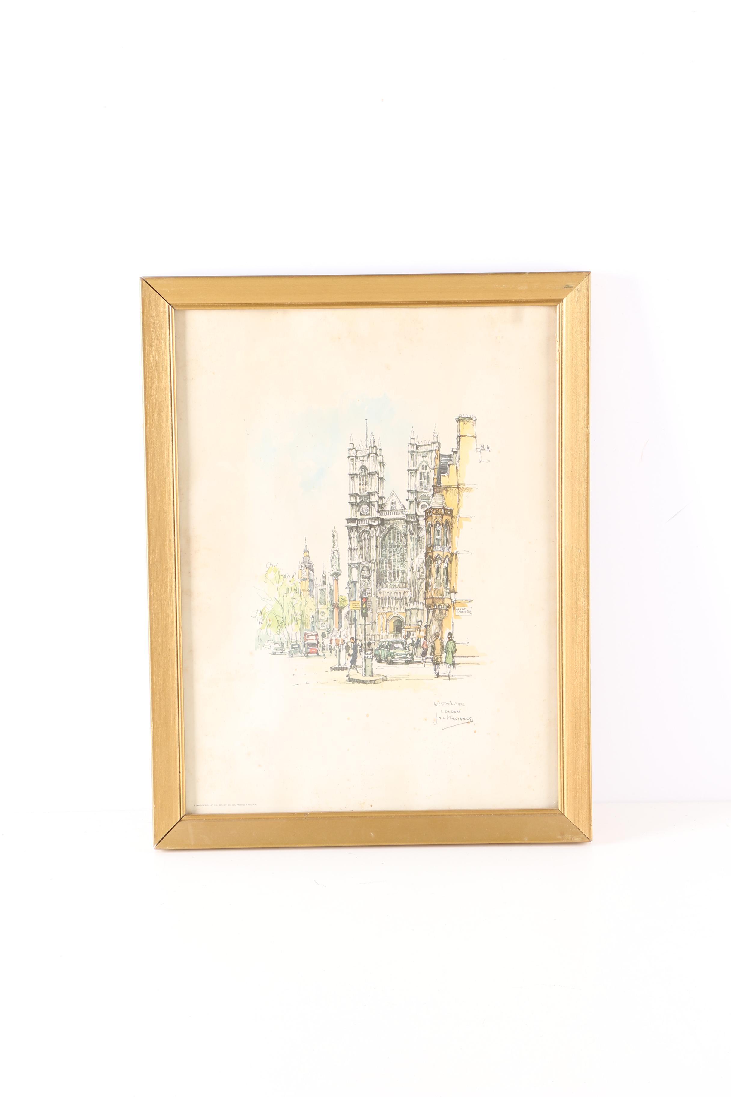 Offset Lithograph Prints Of London Architecture After Jan Korthals