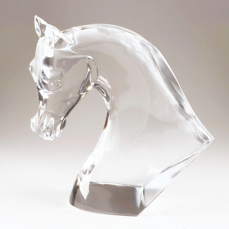 Exceptionally Large Lalique Horse Head Crystal Sculpture