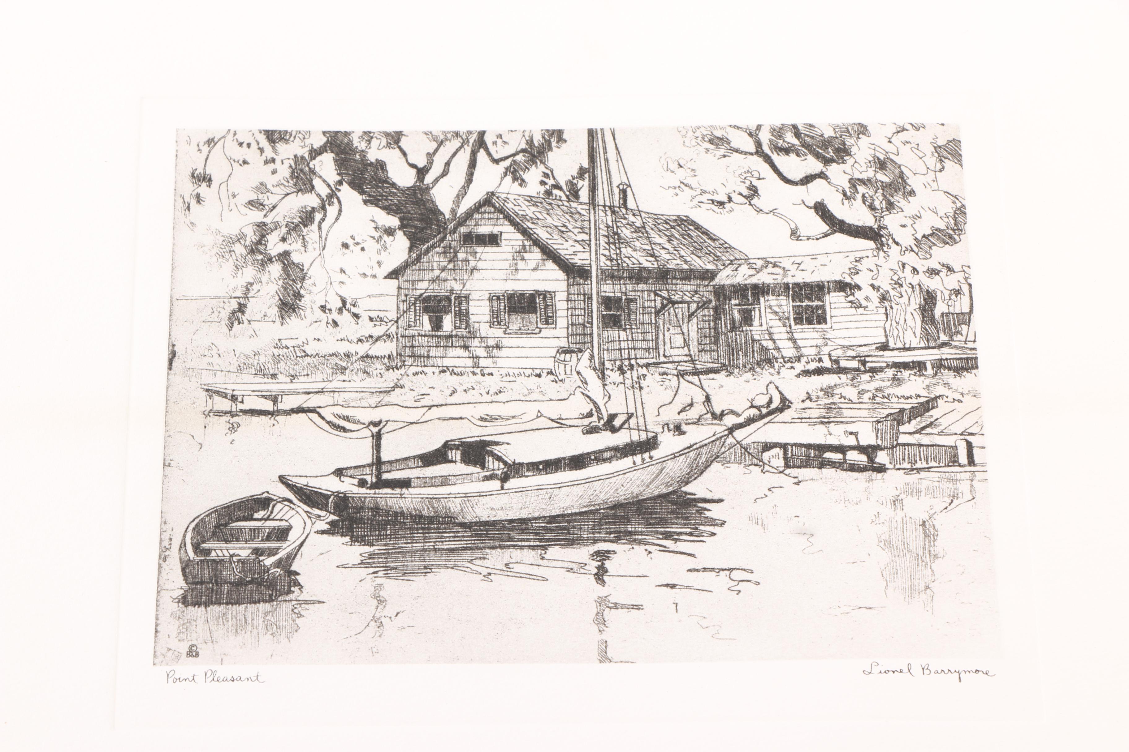 Talio-Chrome Lithograph Prints After Lionel Barrymore's "Point Pleasant" and "Old Red Bank"