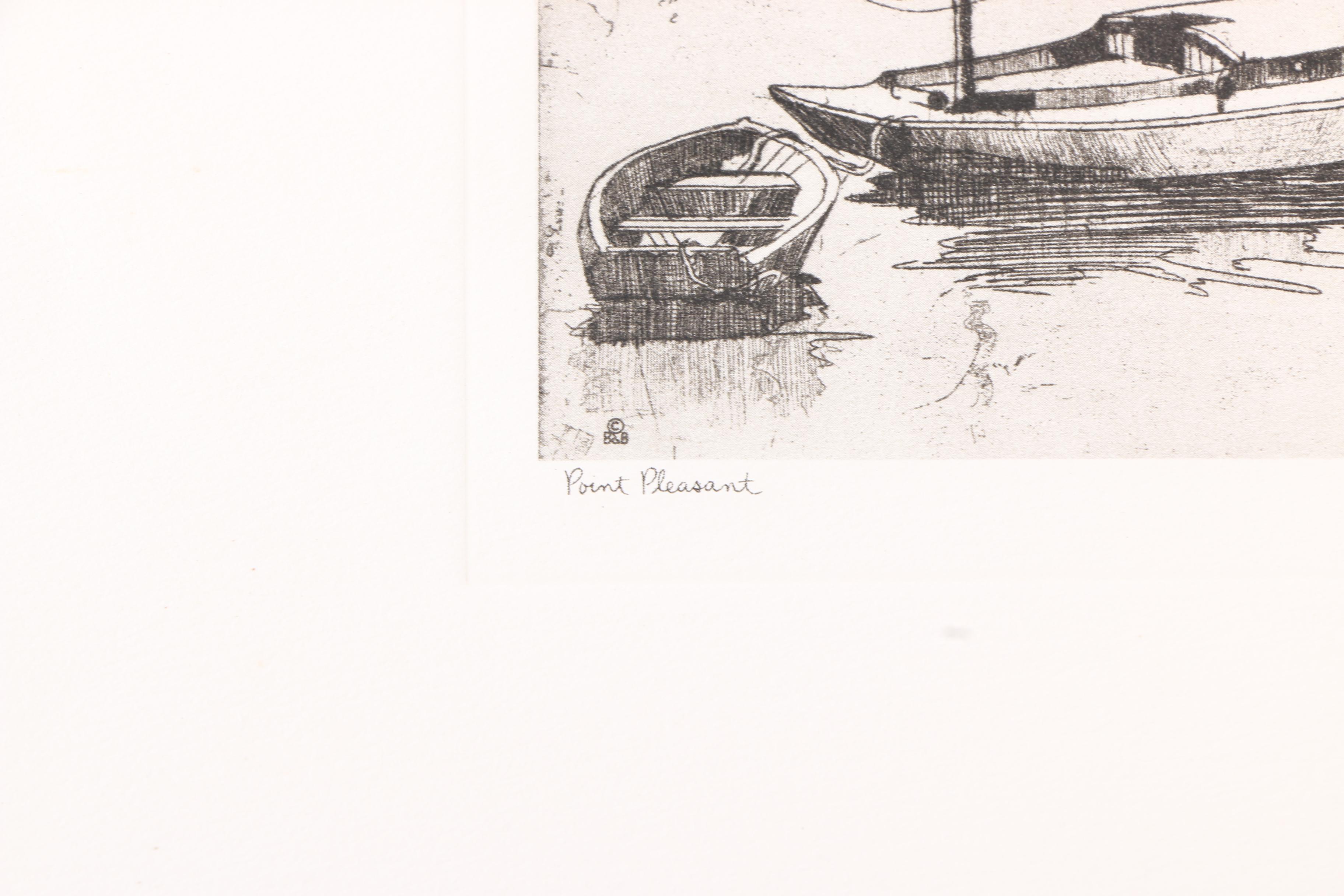 Talio-Chrome Lithograph Prints After Lionel Barrymore's "Point Pleasant" and "Old Red Bank"