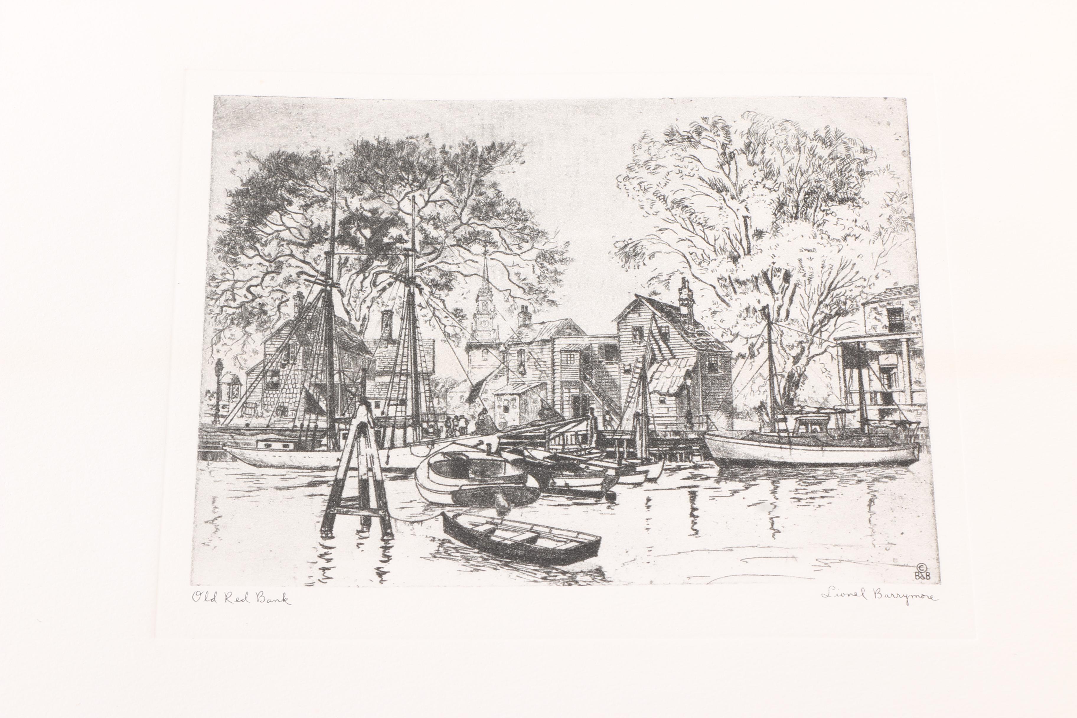 Talio-Chrome Lithograph Prints After Lionel Barrymore's "Point Pleasant" and "Old Red Bank"