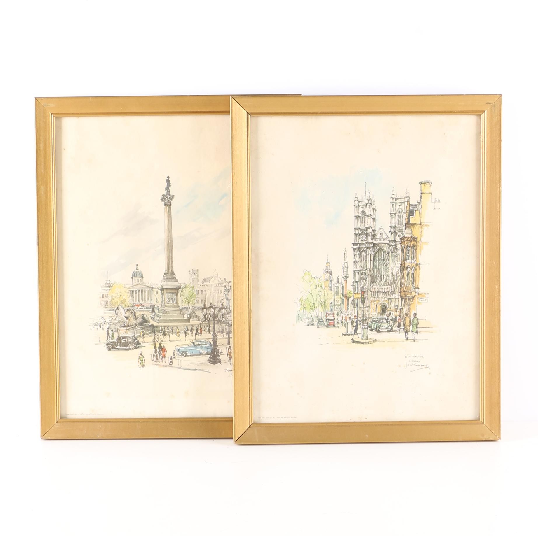 Offset Lithograph Prints Of London Architecture After Jan Korthals