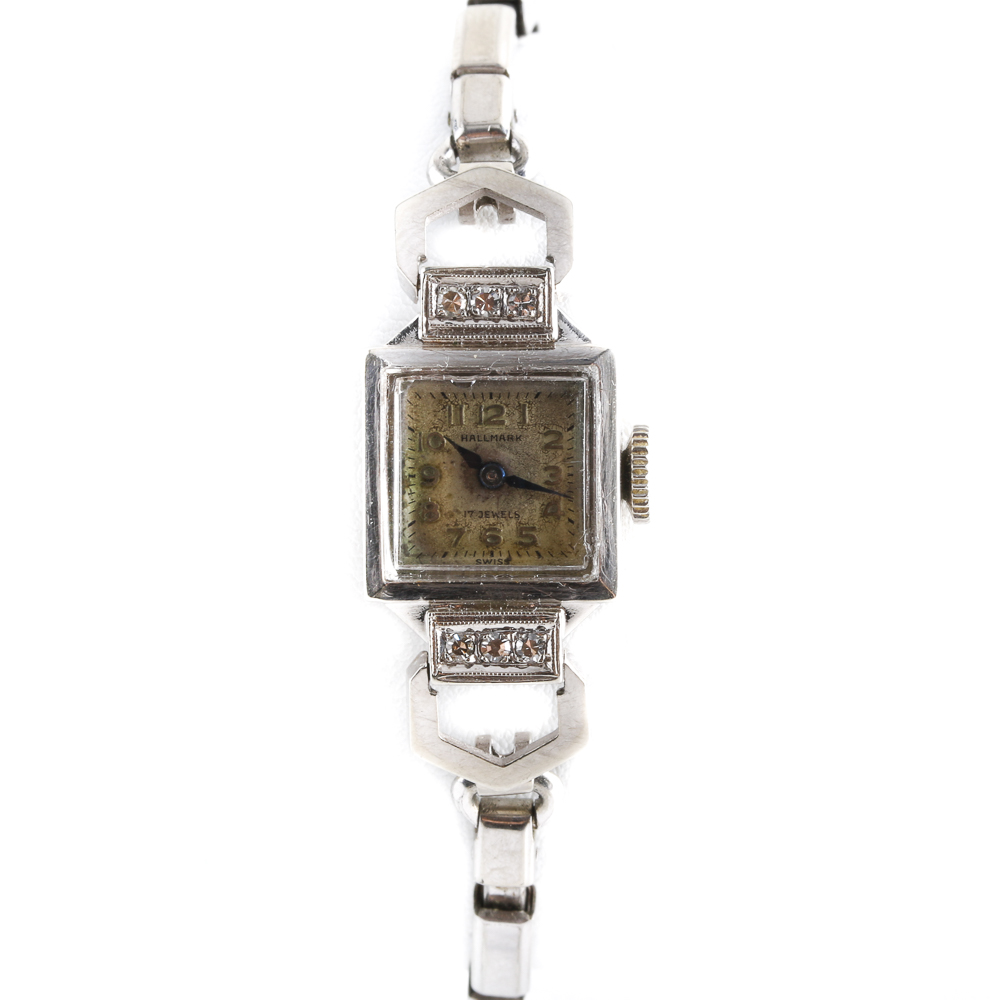 Vintage Hallmark 14K White Gold and Diamond Watch