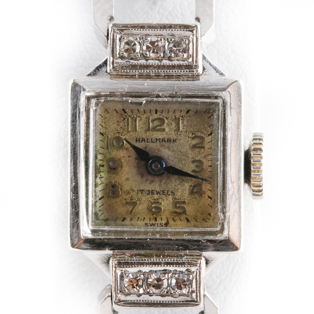 Vintage Hallmark 14K White Gold and Diamond Watch