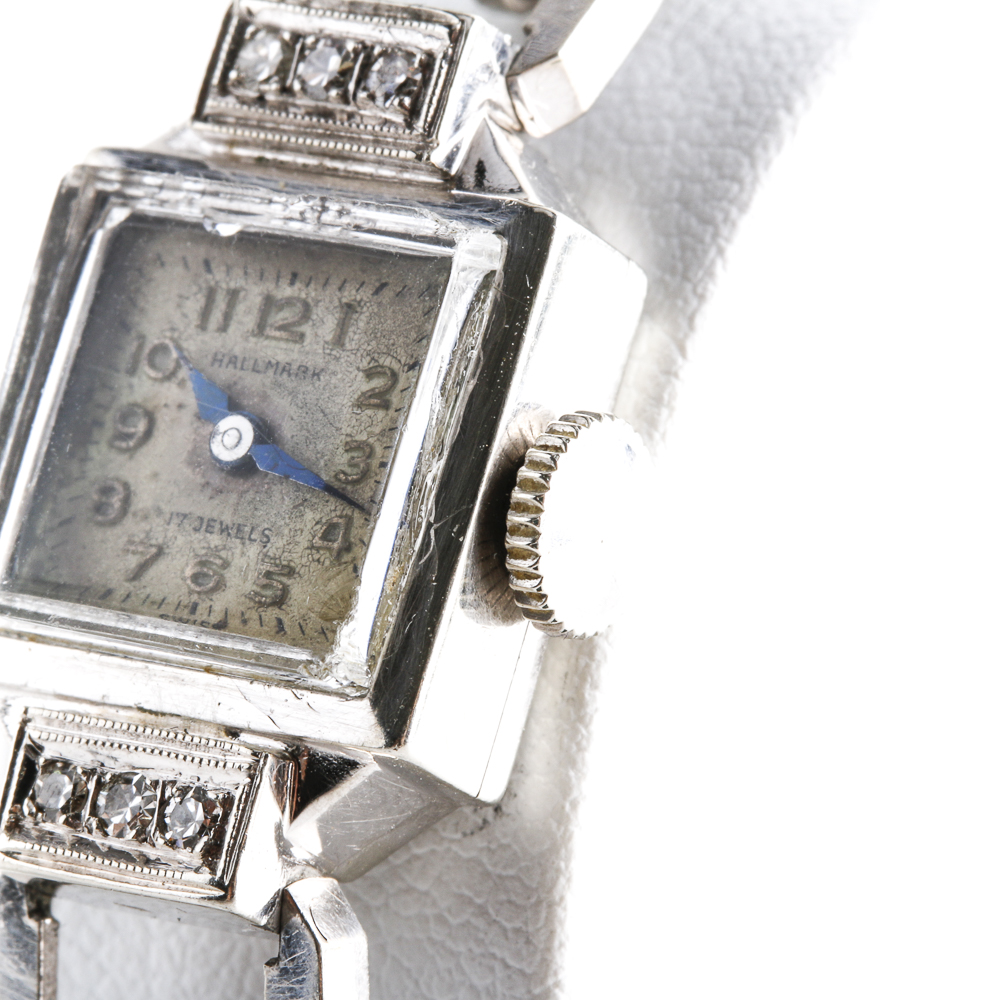 Vintage Hallmark 14K White Gold and Diamond Watch