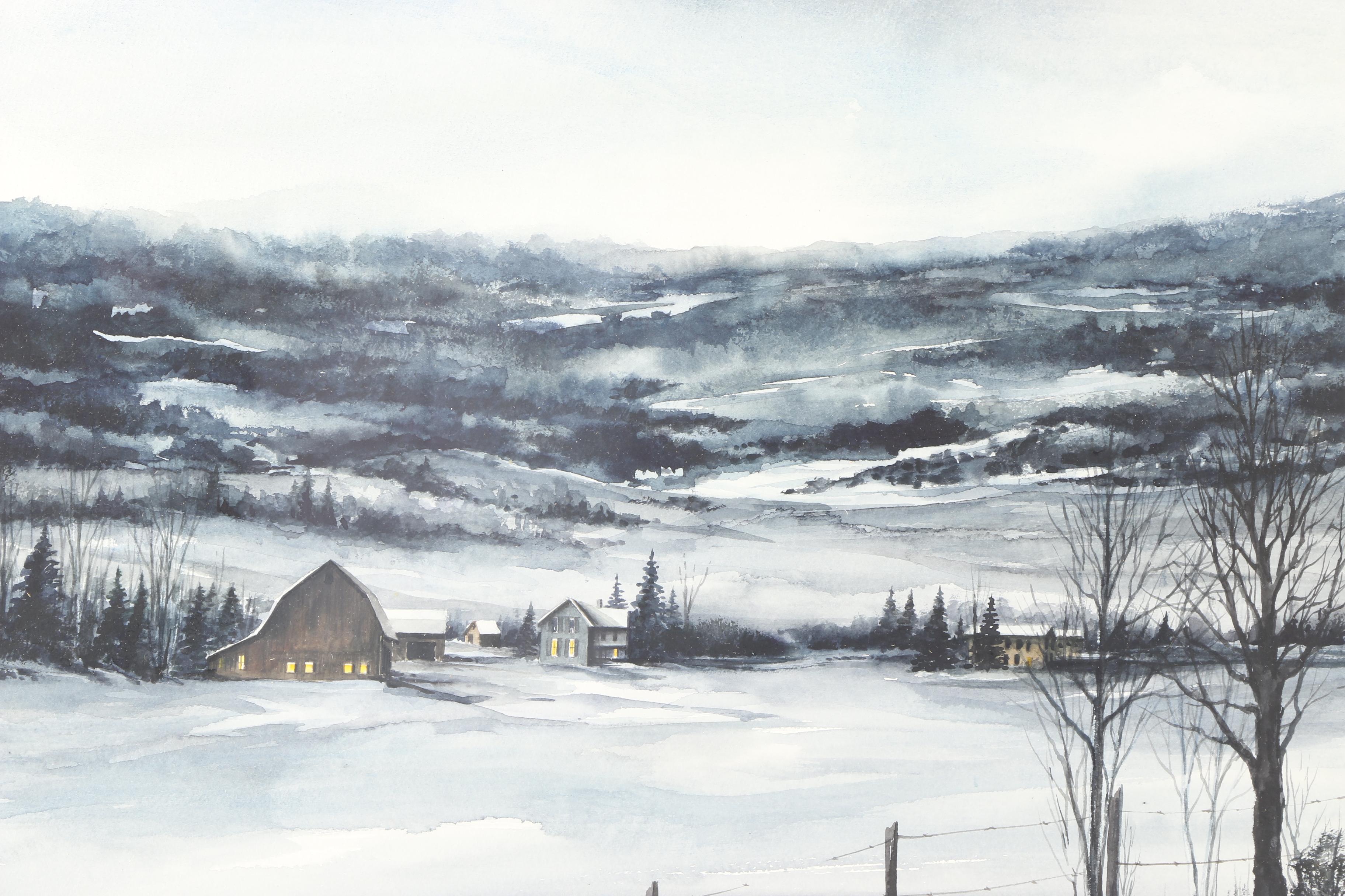 Patricia M. Pollock Watercolor of a Winter Landscape