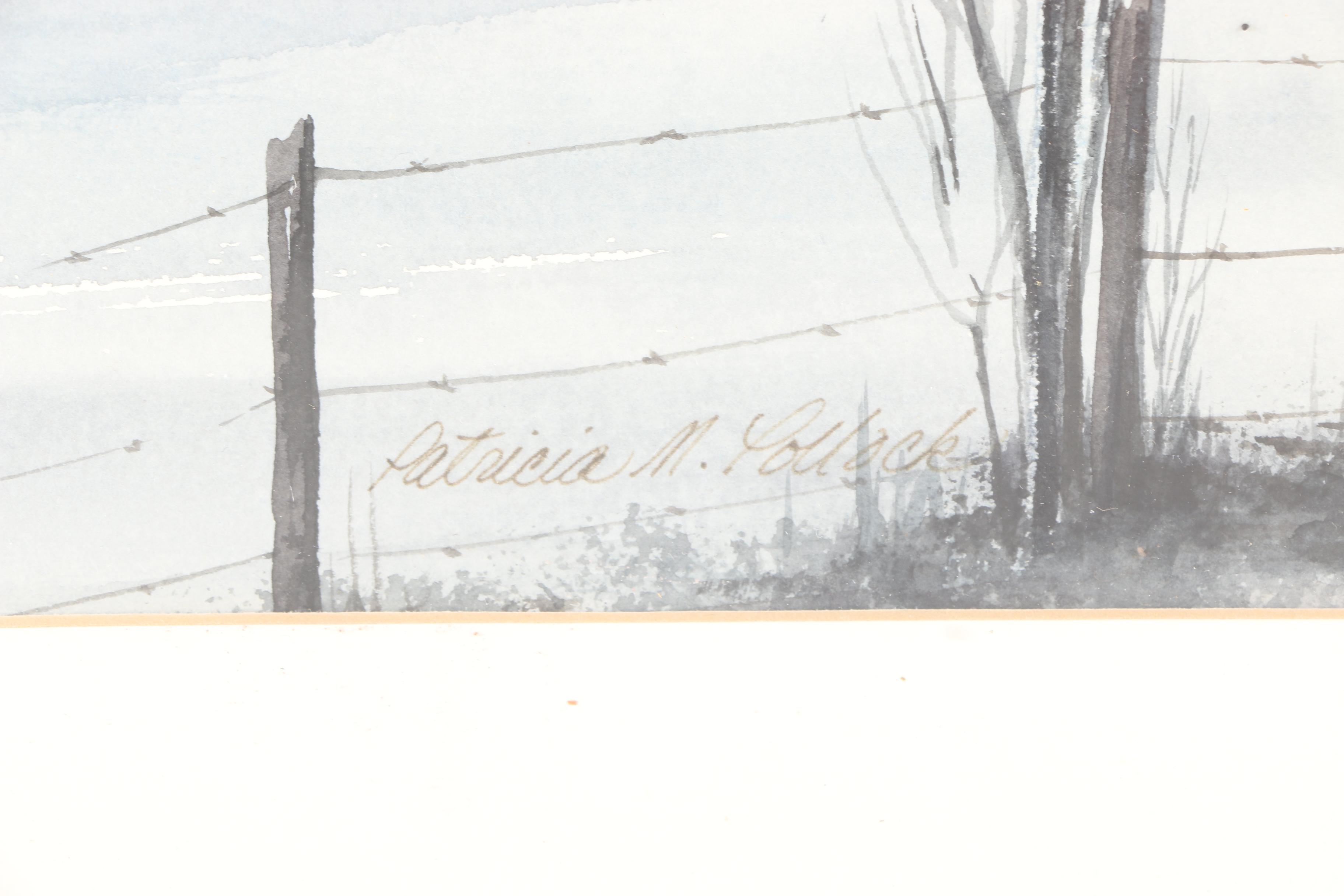 Patricia M. Pollock Watercolor of a Winter Landscape