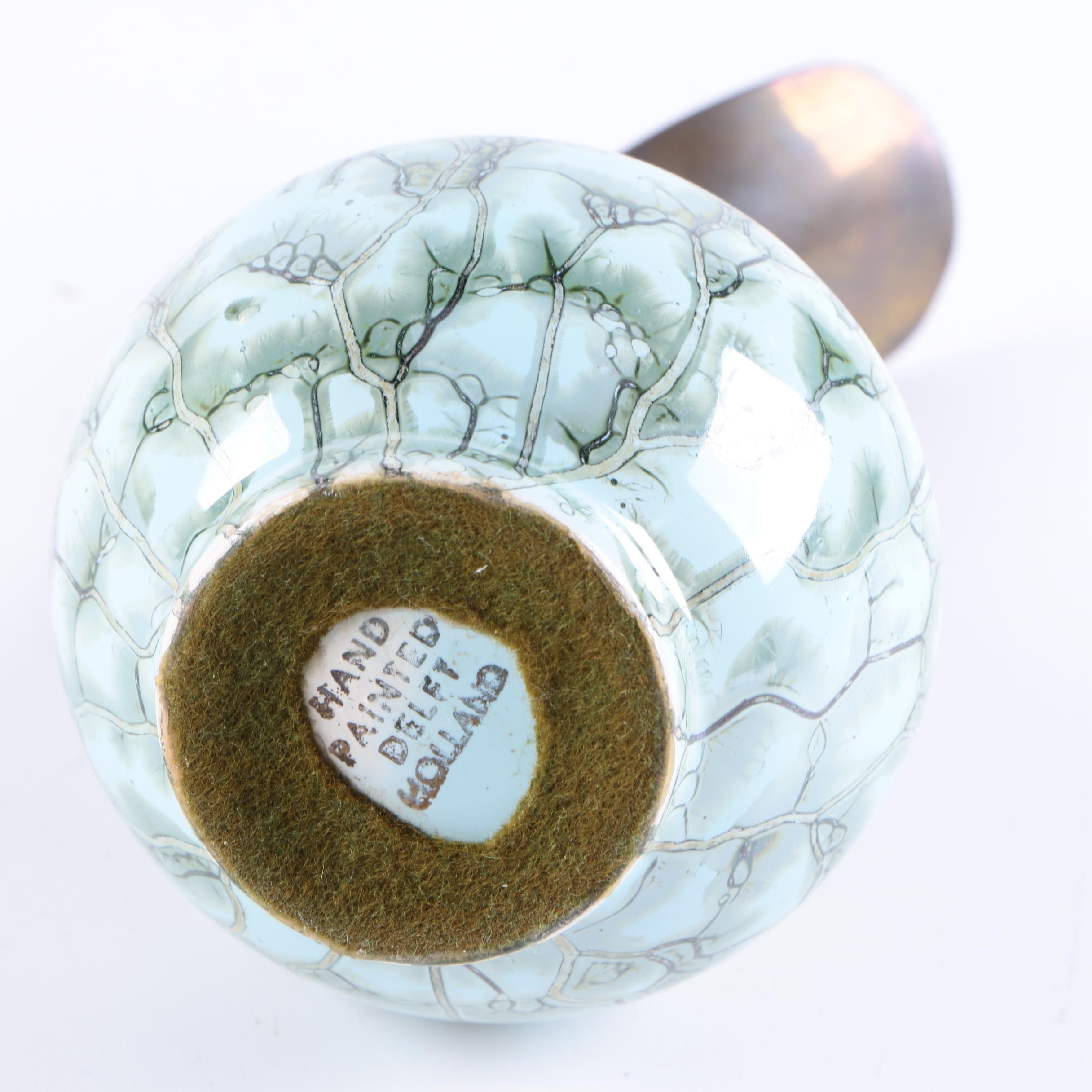 Vintage Delft Hand-Painted Ceramic and Bronze Pitcher