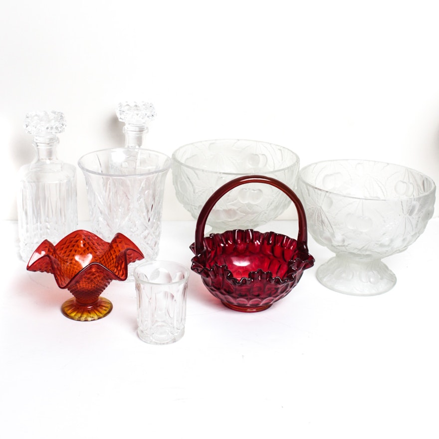 Amberina Glass Candy Dish and Collection of Glassware