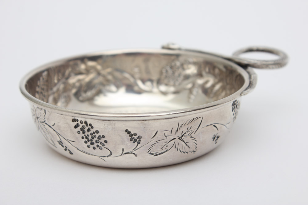 Five Small Sterling Silver Tastevins with Snake Handles