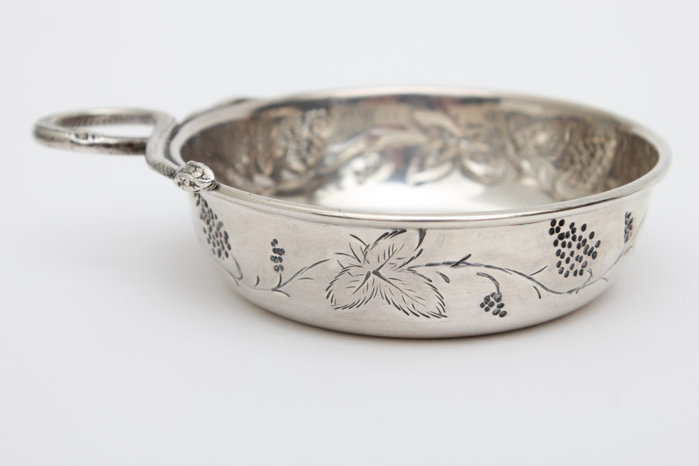 Five Small Sterling Silver Tastevins with Snake Handles