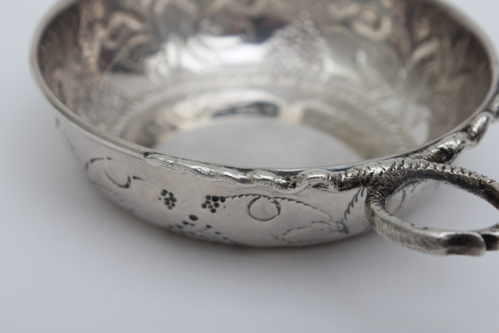 Five Small Sterling Silver Tastevins with Snake Handles