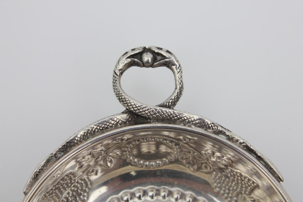 Five Small Sterling Silver Tastevins with Snake Handles