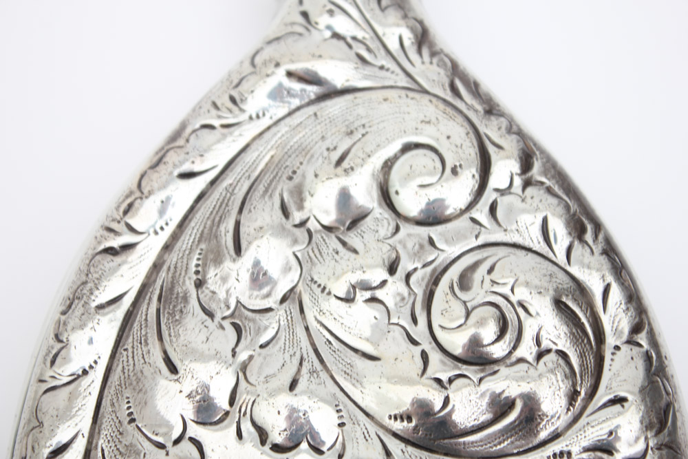 Monogrammed Plated Silver Flask with Foliate Design