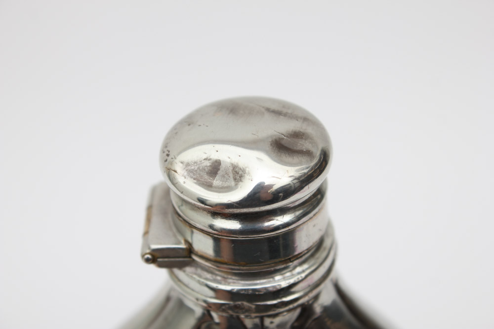 Monogrammed Plated Silver Flask with Foliate Design