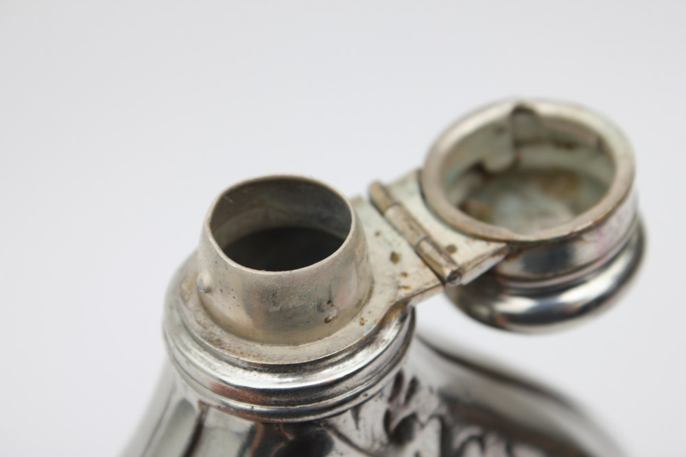 Monogrammed Plated Silver Flask with Foliate Design