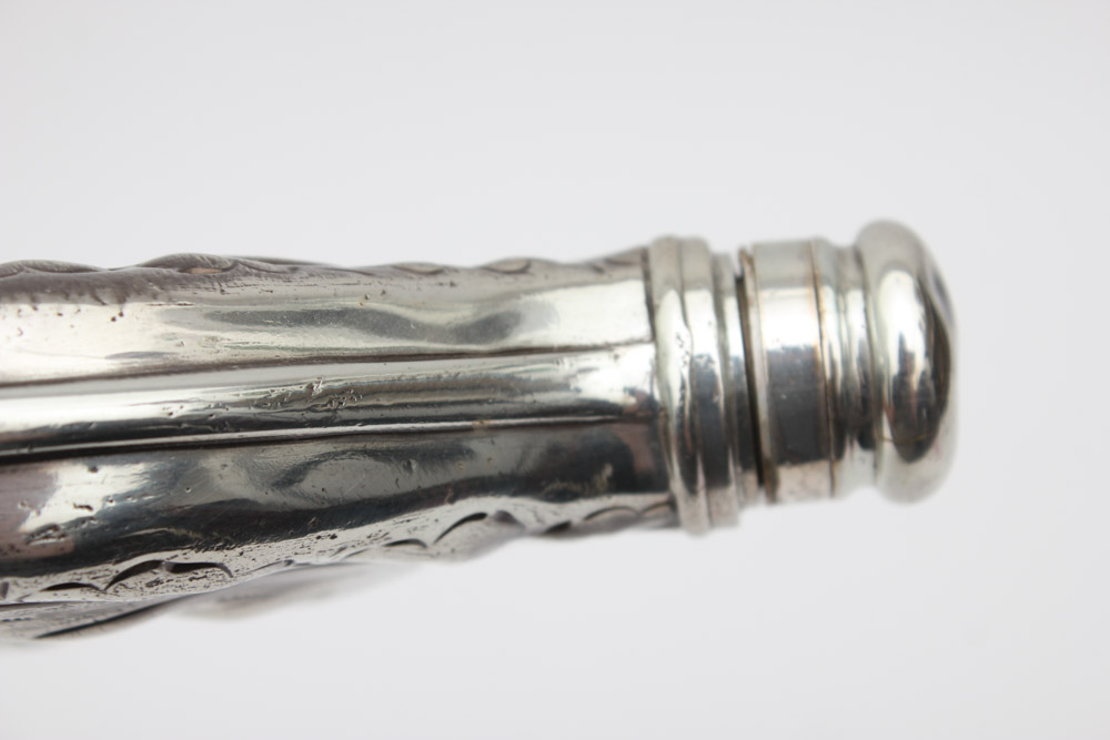 Monogrammed Plated Silver Flask with Foliate Design