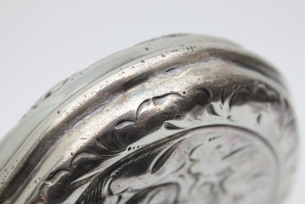 Monogrammed Plated Silver Flask with Foliate Design