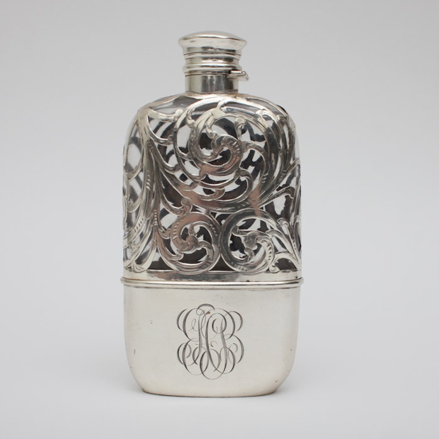 Shreve, Crump & Low Co. Sterling Silver and Glass Flask