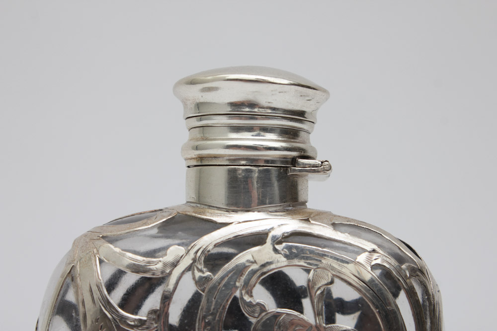 Shreve, Crump & Low Co. Sterling Silver and Glass Flask