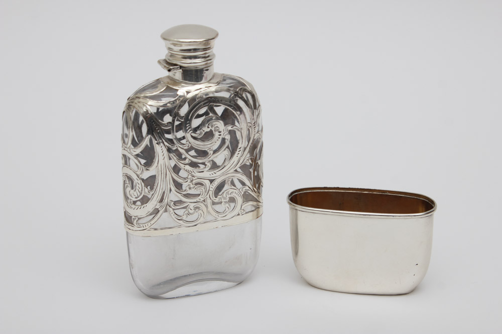 Shreve, Crump & Low Co. Sterling Silver and Glass Flask