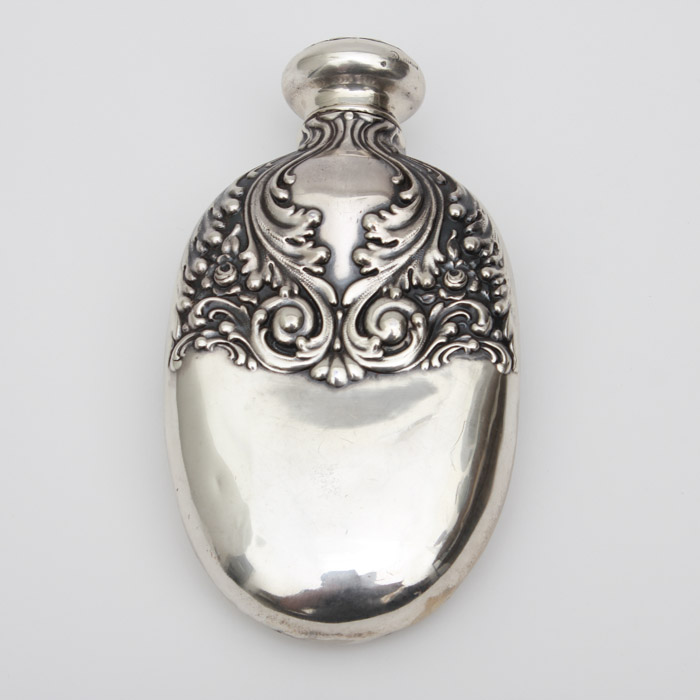 Sterling Silver Flask with Raised Scroll Design