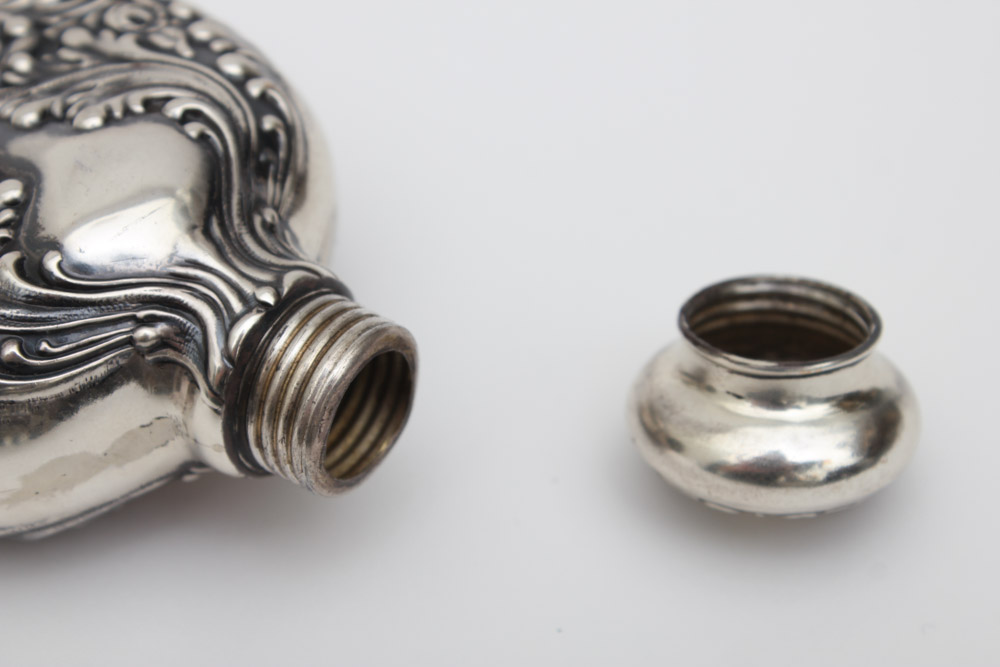 Sterling Silver Flask with Raised Scroll Design