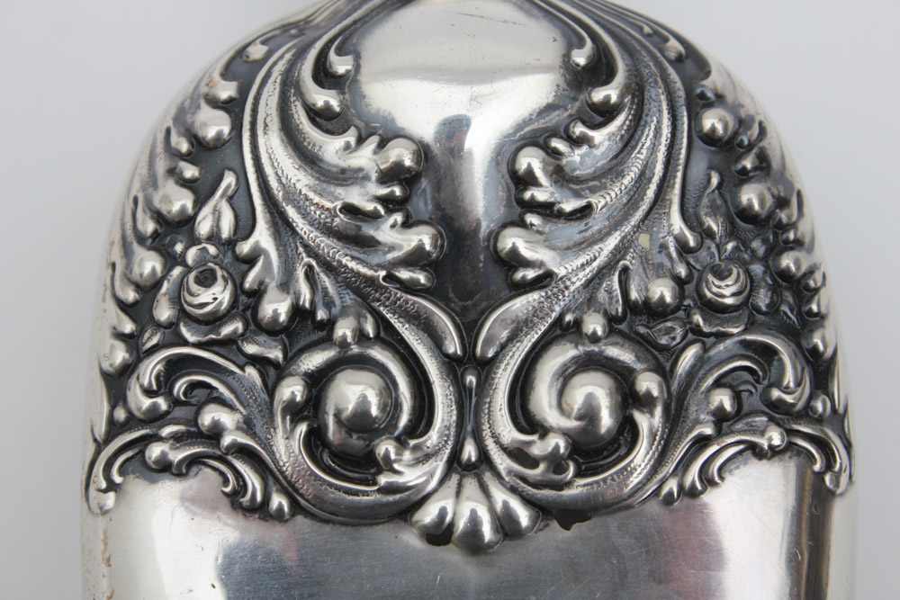 Sterling Silver Flask with Raised Scroll Design