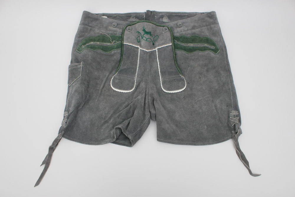 Collection of Custom-Made Suede Lederhosen with Matching Suspenders and Shirts for Clyde's Oktoberfest