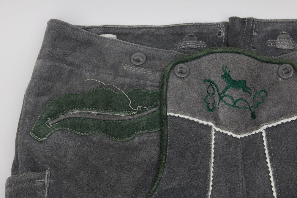 Collection of Custom-Made Suede Lederhosen with Matching Suspenders and Shirts for Clyde's Oktoberfest