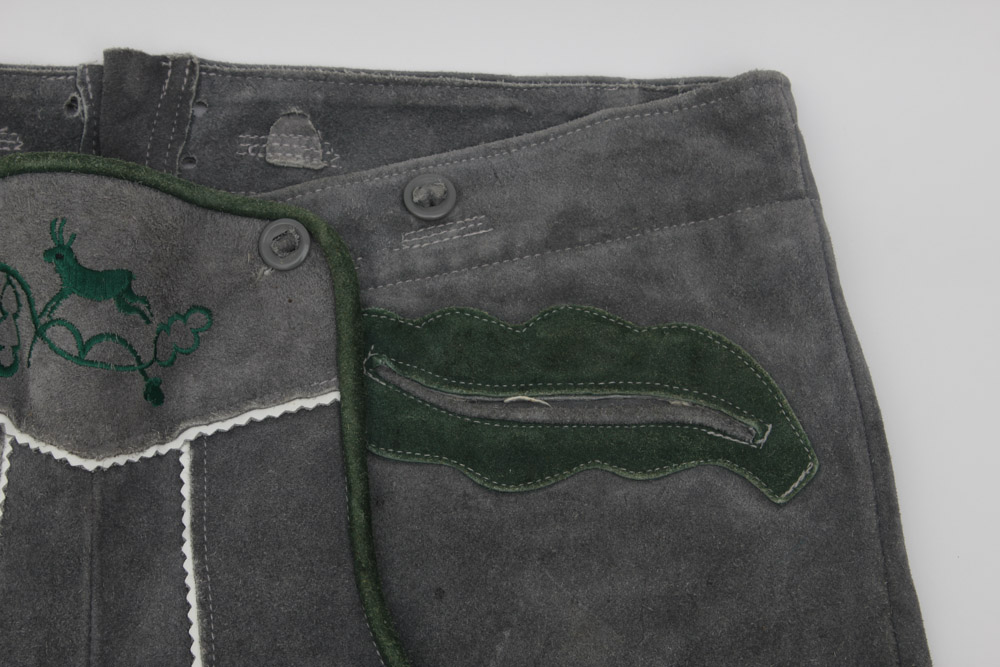 Collection of Custom-Made Suede Lederhosen with Matching Suspenders and Shirts for Clyde's Oktoberfest