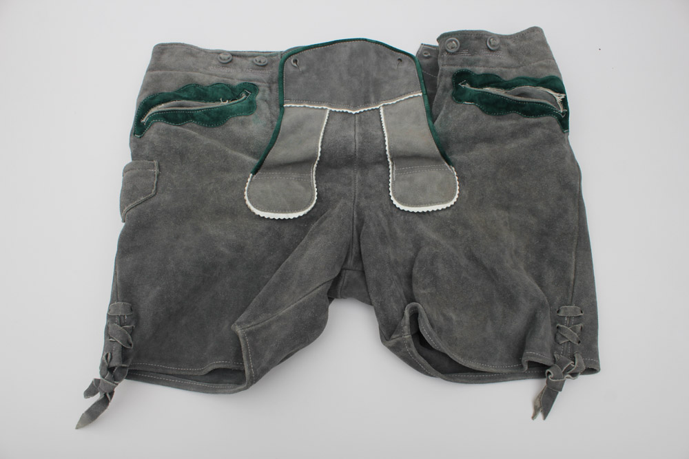 Collection of Custom-Made Suede Lederhosen with Matching Suspenders and Shirts for Clyde's Oktoberfest