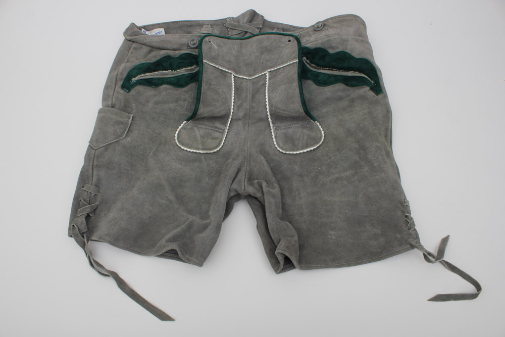 Collection of Custom-Made Suede Lederhosen with Matching Suspenders and Shirts for Clyde's Oktoberfest