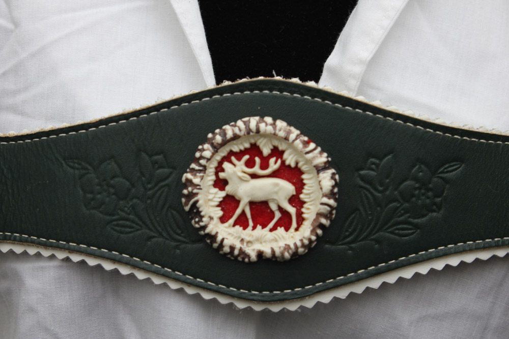 Collection of Custom-Made Suede Lederhosen with Matching Suspenders and Shirts for Clyde's Oktoberfest