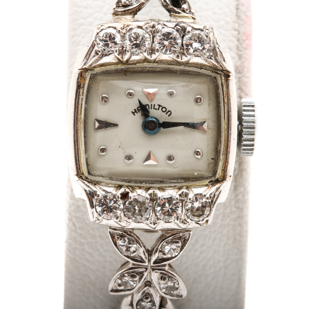 Hamilton Platinum and 14K White Gold Diamond Watch