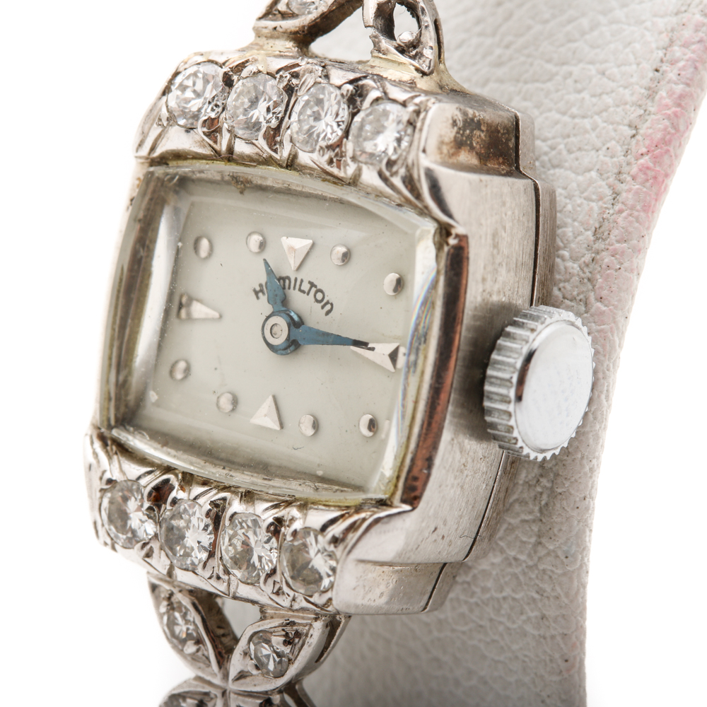 Hamilton Platinum and 14K White Gold Diamond Watch